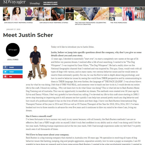 Justin Scher Bark Busters Dog Trainer SD Voyager