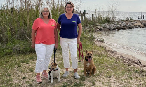 Bark Busters dog trainers in Mobile Alabama with their down by a lakeshore