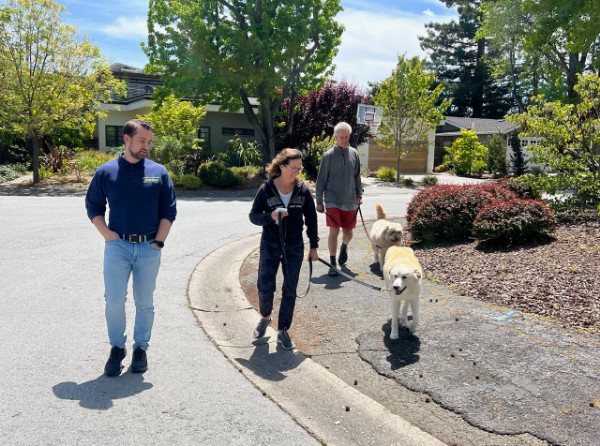 Dog trainer teaches clients how to leash walk dogs